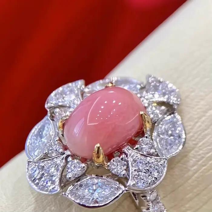 Bague en argent sterling 925 sertie de perle naturelle de conque et diamants fleur romantique à offrir pour femmes occasions spéciales