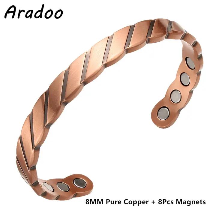 ARADOO Onyx oeil du diable Bracelet en cuivre pur aimant néodyme manchette ouverte 3500 Gauss bracel