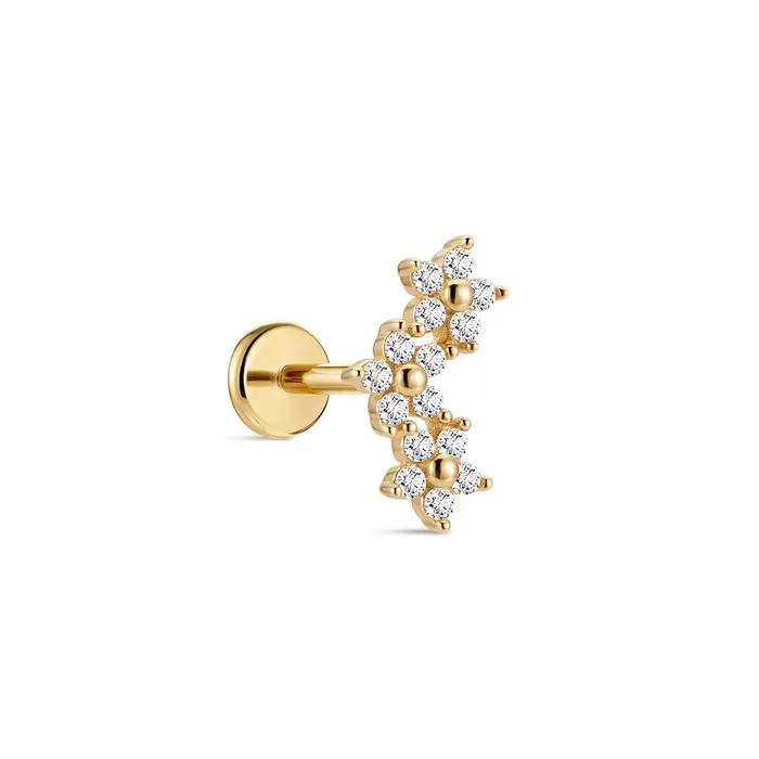 DIeSchein Boucles d'oreilles clous en or massif 14K pour femme, avec zircon cubique à dos plat, pour