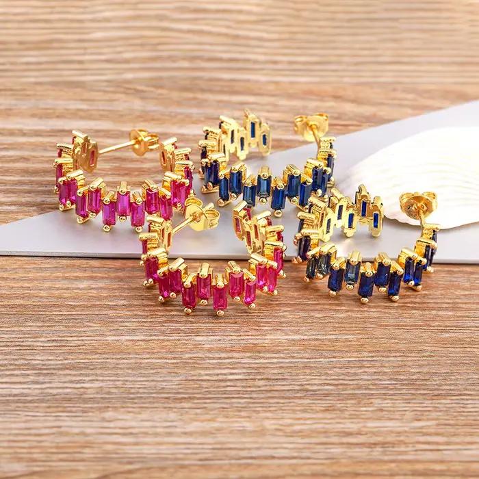 Boucles d'oreilles créoles Nidin élégantes en cristal baguette, géométrie irrégulière, style Huggie, tendance, pour femme, usage quotidien, accessoire de bijouterie