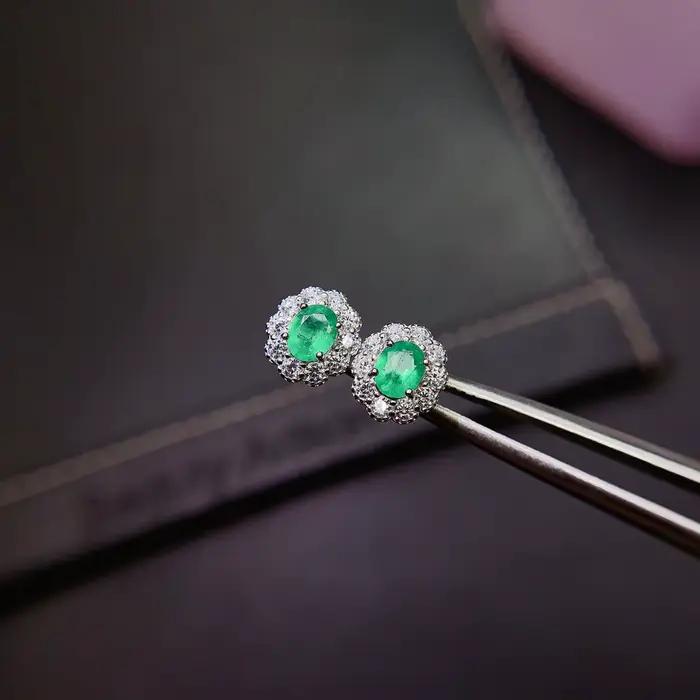 Boucles d'oreilles en forme d'émeraude naturelle, bijoux en argent 925, pour usage quotidien, 4mm x