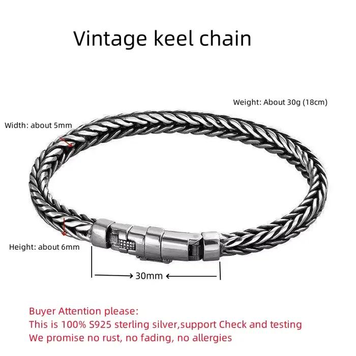 Bracelet de quille de personnalité tissé à la main pour hommes et femmes, argent S925, style dominateur vintage, cadeau de bijoux de mode, prix d'usine