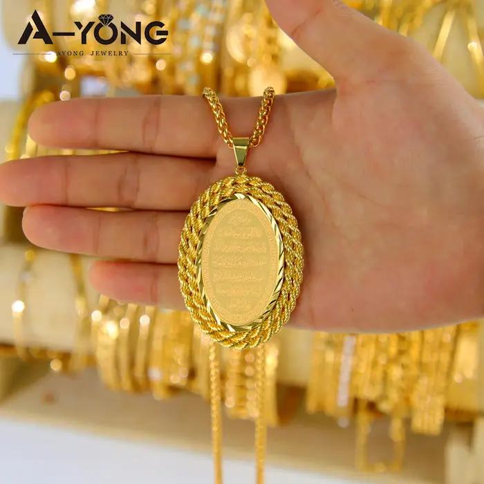 Collier Hip Hop arabe islamique plaqué or 21 carats