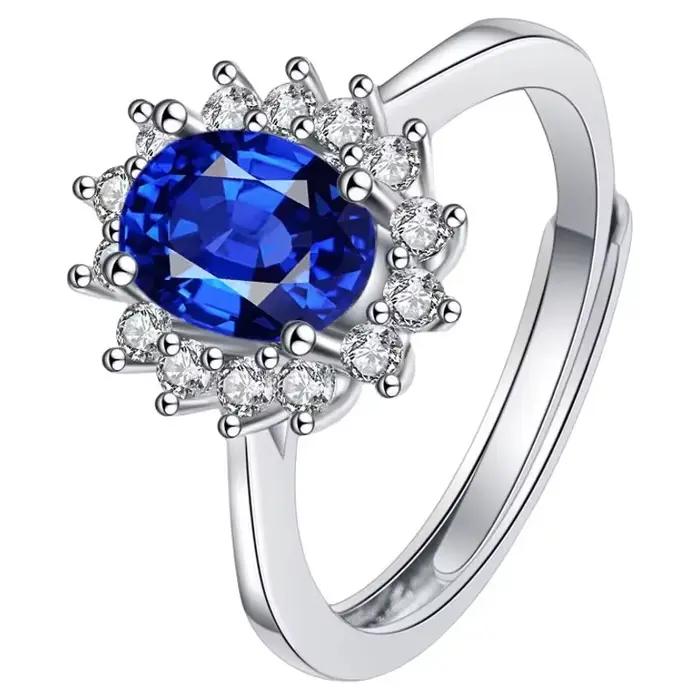 Ensemble de bijoux bleus de luxe pour femmes, collier, boucles d'oreilles et bague en argent sterling 925 avec pierres CZ ovales, bijoux de mariage, cadeau de mariage