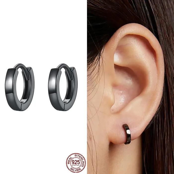 Bamoer – boucles d'oreilles rondes simples pour femmes, en argent Sterling 925, bleu, noir, Style OL