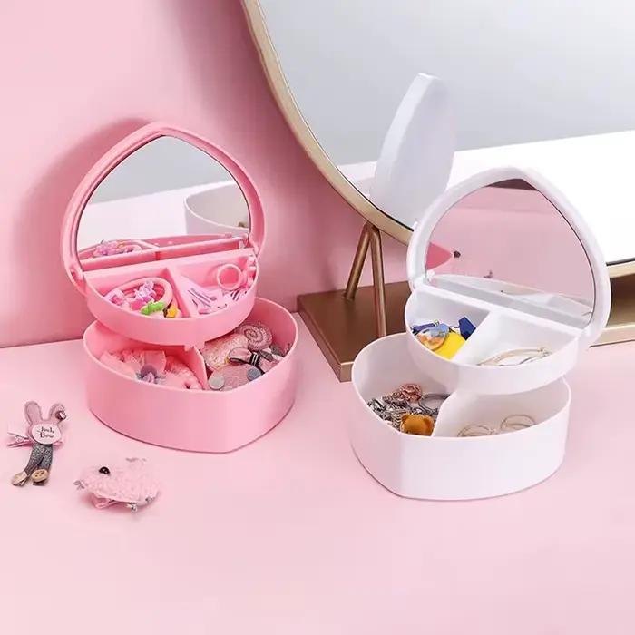Boîte de rangement de bijoux en forme de cœur pour filles