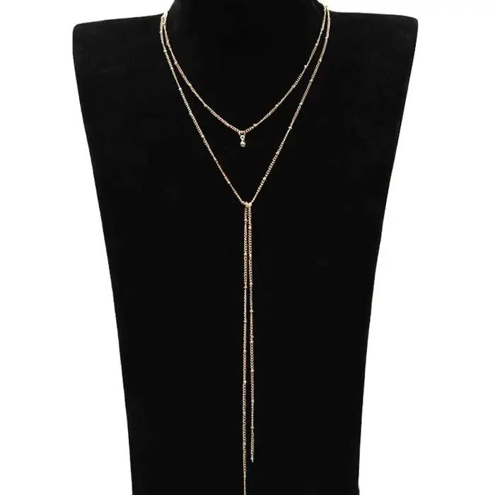 2024 Simple or argent couleur chaîne Collier ras du cou longues perles gland Chocker colliers pour f