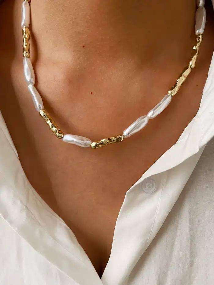 Peri'sbox Vintage mode irrégulière Imitation Baroque perle métal cuivre collier pour femmes Punk Hip-Hop déclaration bijoux cadeaux