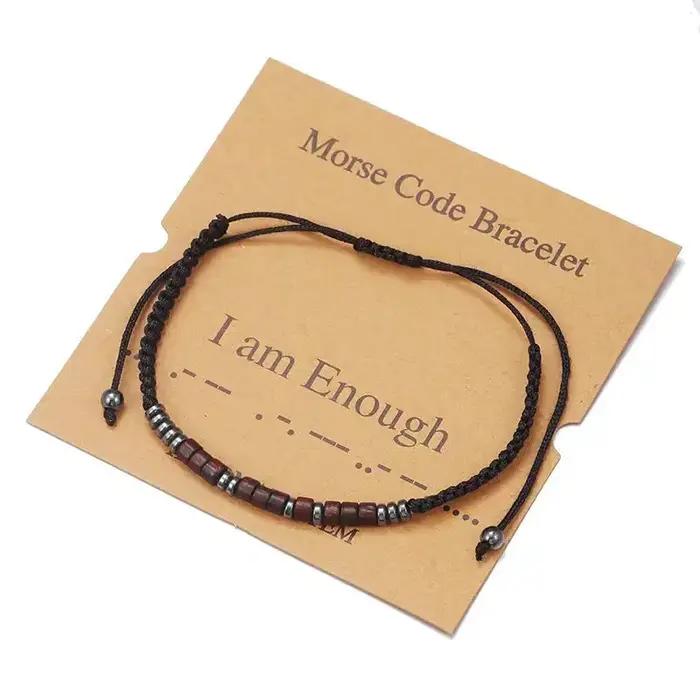 Bracelet Code Morse en bois ajustable avec perles pour hommes et femmes occasions spéciales sentiments éternels