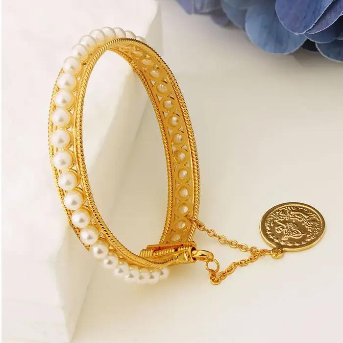 Bracelet de perles plaqué or élégant pour femmes bijoux de mariage nigérians et habesha occasions spéciales or jaune clair rhodium