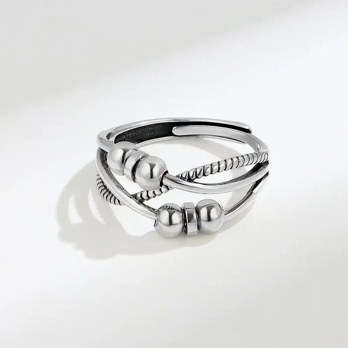 Bague d'anxiété réglable en perles bohème pour femmes