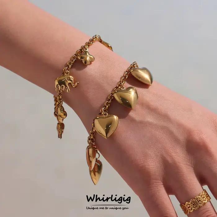 Bracelet à breloque en acier inoxydable pour femmes plaqué or éléphant mignon élégant pour occasions professionnelles et quotidiennes