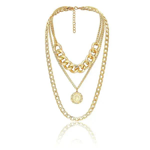 Collier bohème multicouche en métal doré pour femme, pendentif portrait de tête humaine, colliers de