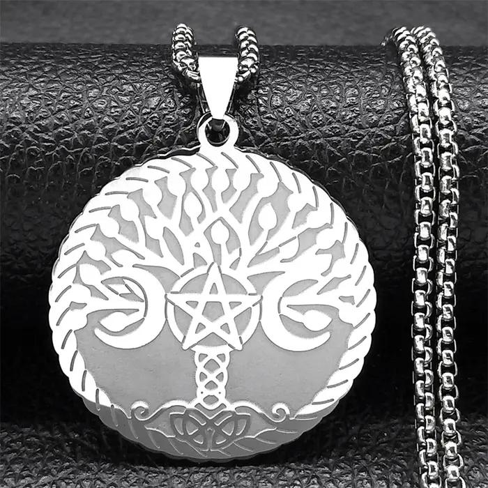 Sorcière Triple lune déesse Luna collier pour femmes hommes acier inoxydable couleur argent amulette Hecate chaîne