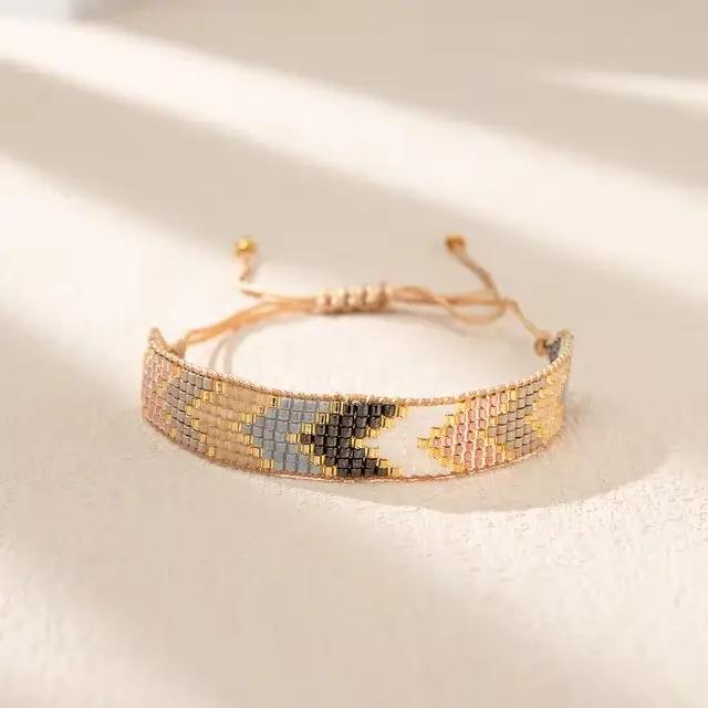 Bracelet de perles de riz couleur originalité multicouche tricot à la main bohême réglable mode Simple bracelet de perles