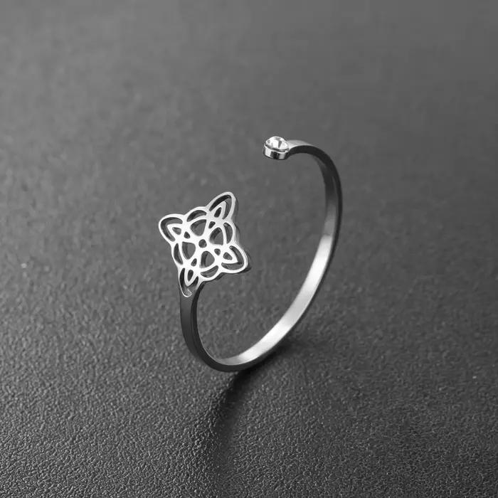 Sipuris – anneaux ouverts en forme de nœud de sorcière avec zircon pour femmes, en acier inoxydable, anneau amulette en forme de nœud celtique, bijoux à la mode, cadeaux