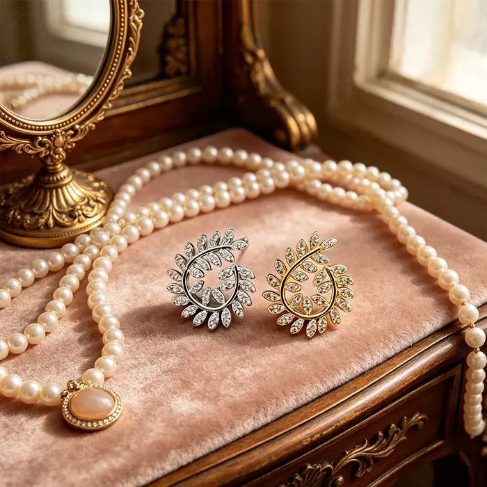 Boucles d'oreilles clous en zircon feuille de laurier de luxe française