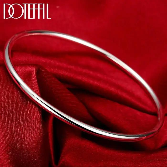 DOTEFFIL 925 Bracelet en argent massif personnalité de la mode Simple bracelets lisses pour les femm