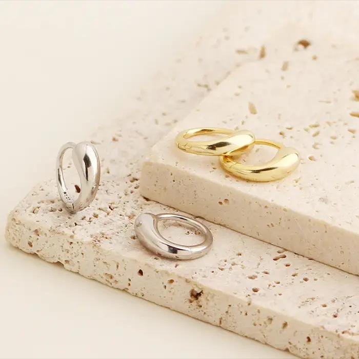 WANTME 925 en argent Sterling mode Simple Punk français Huggies boucles d'oreilles pour les femmes élégant polyvalent