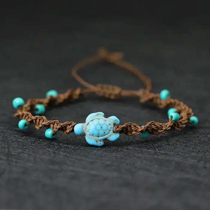 Bohême corde Bracelet unisexe réglable tortue Braslet été plage bijoux 4mm perle de riz