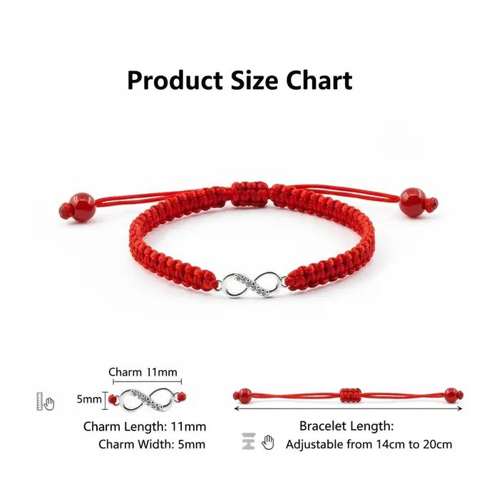 Bracelet Infini en Argent Sterling 925 avec Chaîne Rouge Réglable pour Femmes Occasions Spéciales et Cadeaux Symboliques