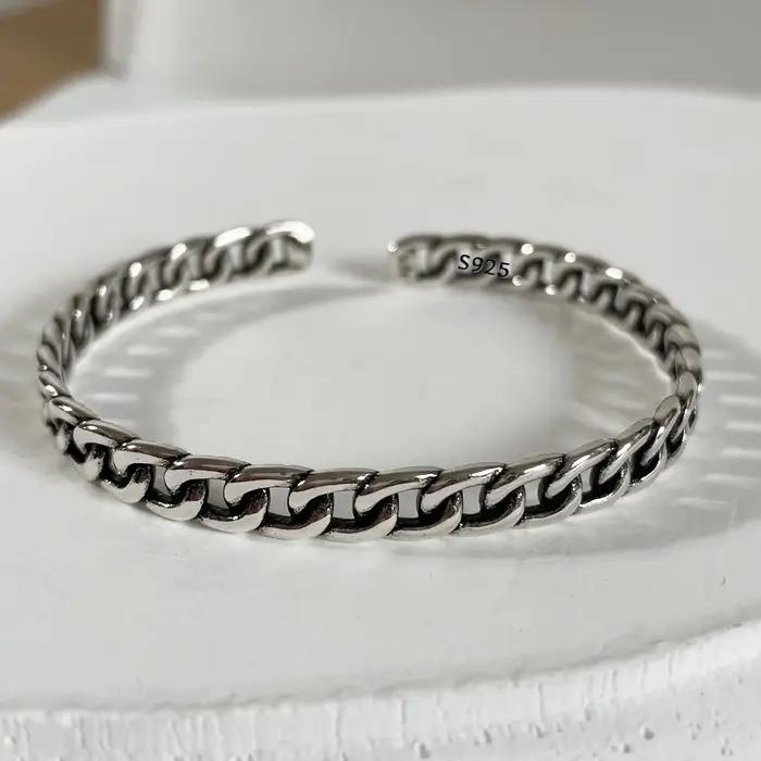 Bracelets creux en argent regardé 925 pour femmes, bijoux de fête, cadeau d'anniversaire, tendance, vintage, simple, rétro, accessoires
