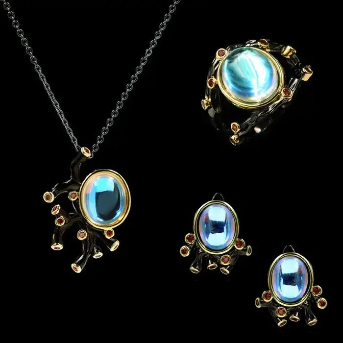 Ensemble de bijoux en pierre de lune ronde pour femme