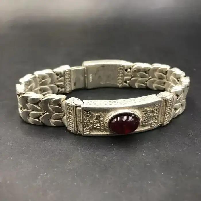 Bracelet en argent tibétain de Style ethnique rétro pour hommes et femmes