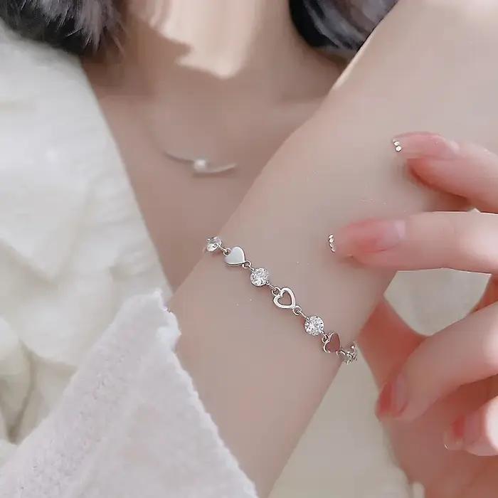 Bracelet en forme de cœur en argent regardé 925 pour femme