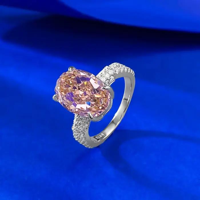 Wong Rain – bague de luxe en argent sterling 925, coupe ovale, 9x13 MM, morganite, diamant à haute teneur en carbone, pour femmes, bijoux fins, cadeau d'anniversaire