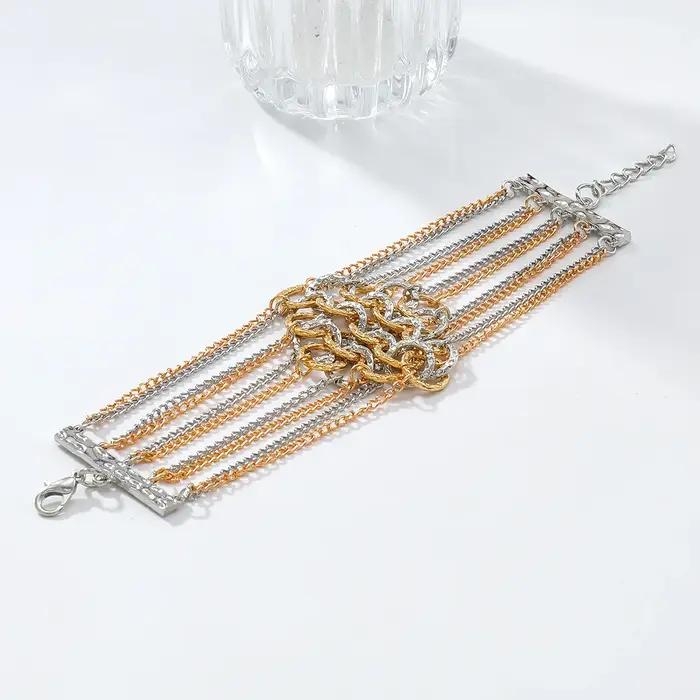 Bracelets multicouches en chaînes métalliques pour femmes style moderne motifs géométriques tracker d'humeur cadeaux de fête occaions spéciales