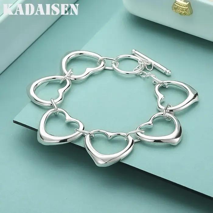 Bracelet chaîne en argent Sterling 925 pour femmes, bijoux à la mode avec breloque en forme de cœur,