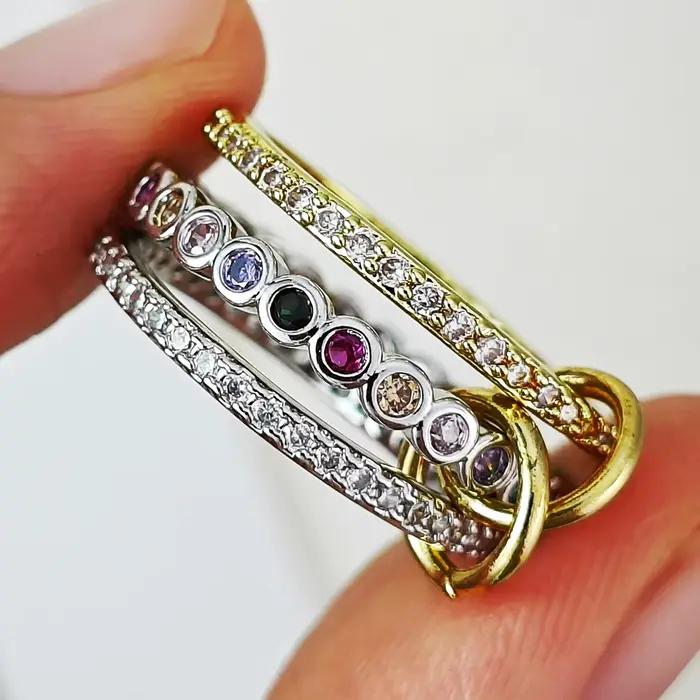 Bagues empilables en trois pièces avec Zircon coloré, Design personnalisé, anneau imbriqué, Style Ins, usage quotidien, cadeau pour amis