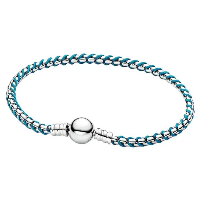 Bracelet en Argent 925 Forme Os de Serpent avec Pendentifs Tricotés DIY Perles Uniques Occasions Spéciales