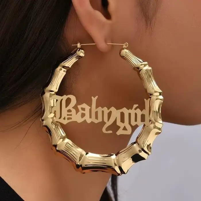 Grandes boucles d'oreilles créoles en bambou plaqué or et argent pour femmes, tenues pour petite amie des années 80 et 90, Style Hip-Pop, bijoux cadeaux de fête