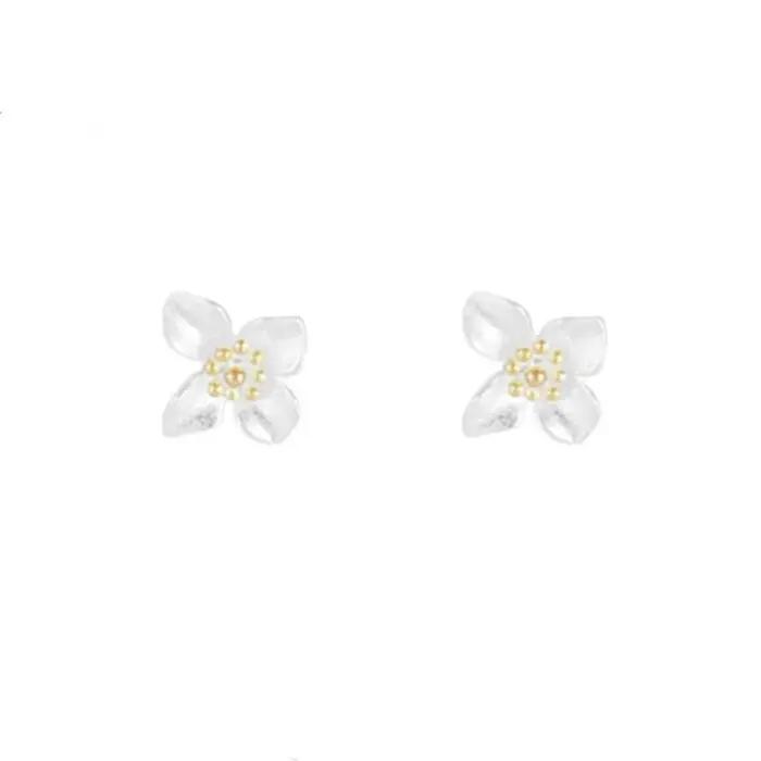 Boucles d'oreilles clous en forme de fleur de gardénia couleur argent pour femme