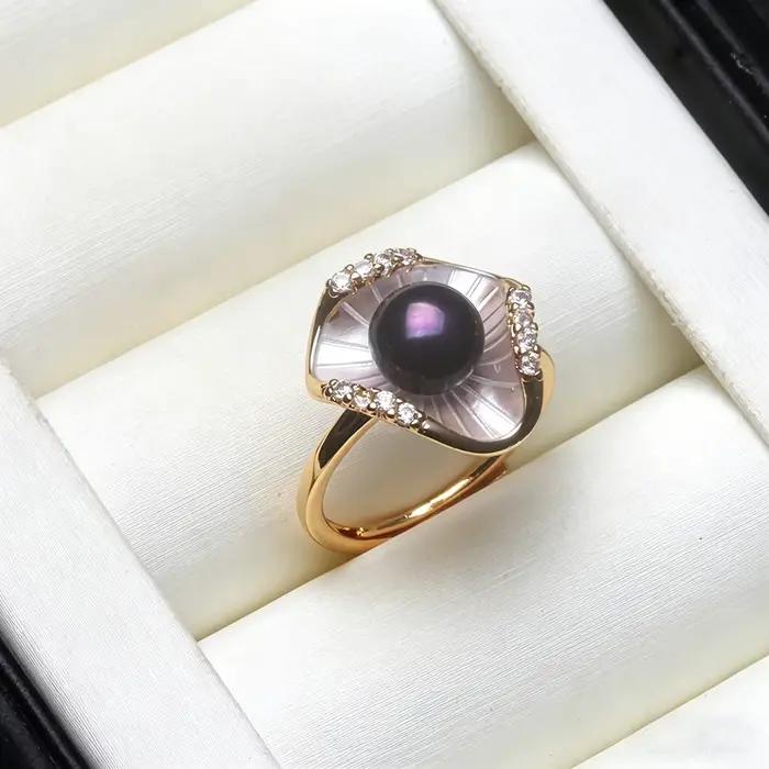 Bague en argent sterling 925 véritable avec perle