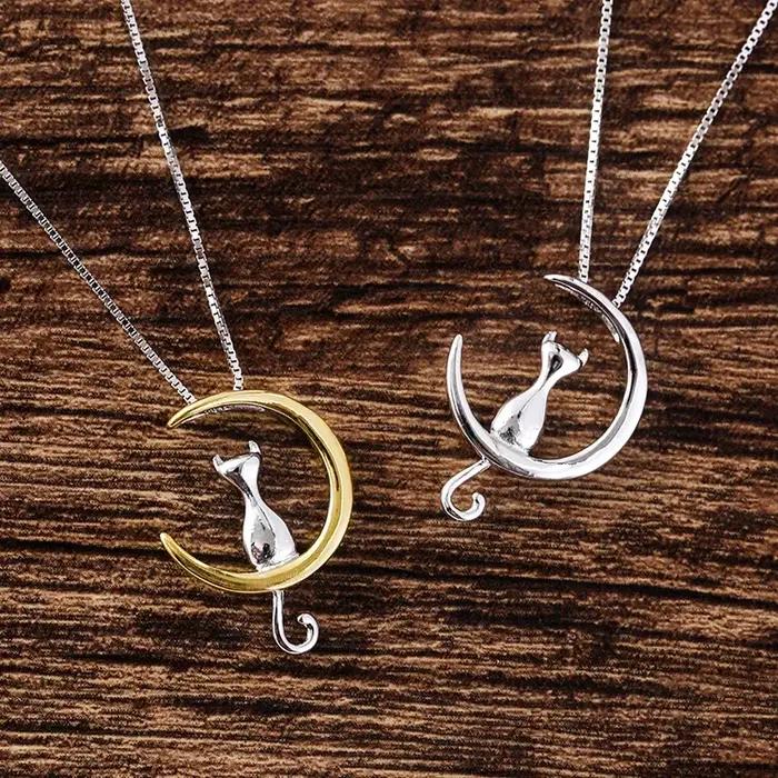 Nouveau 925 en argent Sterling lune chat colliers pendentif mode en argent Sterling Bijoux déclarati
