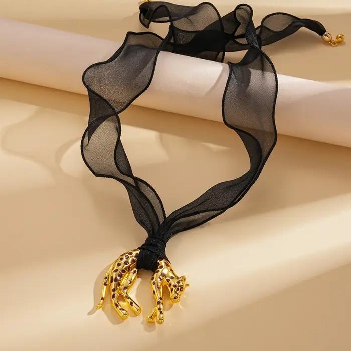 Collier pendentif léopard huile goutte à goutte chaîne de clavicule détachable pour femmes style mode casual y2k tracker d'humeur bijoux à la mode occassions spéciales quotidiennes