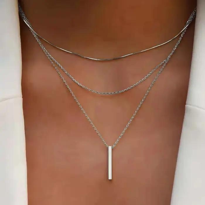 Collier empilable à trois couches en argent Sterling 925 avec pendentif simple pour femmes occasions spéciales partys elegance moderne