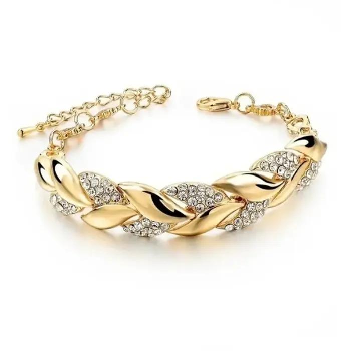 Nouvelle mode de luxe couleur or feuille couple Bracelets pour femme hommes charme plein de Zircon cristal bracelet bijoux accessoires cadeau