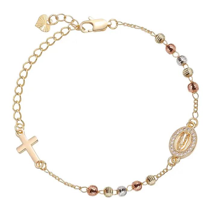 Bracelets chapelet de perles Vierge Marie, bracelet chaîne perlée avec croix de prière, bijou religi