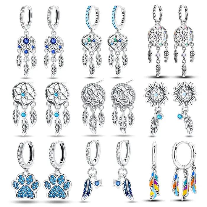 Boucles d'oreilles attrape-rêves en argent Sterling 925 véritable pour femmes