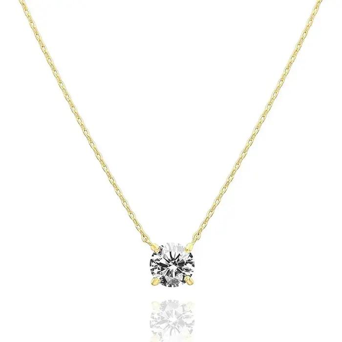Collier pendentif solitaire en or 14 carats avec moissanite 4mm/5mm