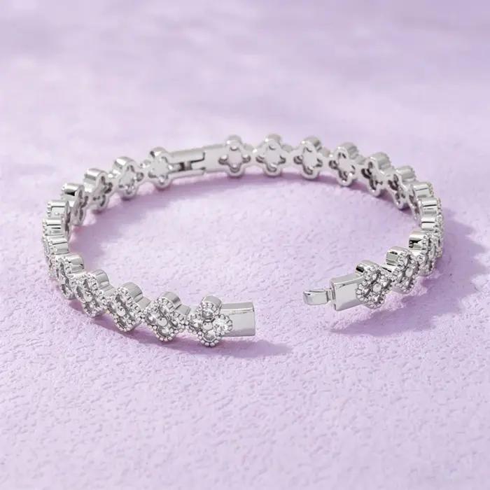 IOGOU – Bracelet classique en Moissanite de 2.5mm pour femmes, en forme de fleur à quatre feuilles,