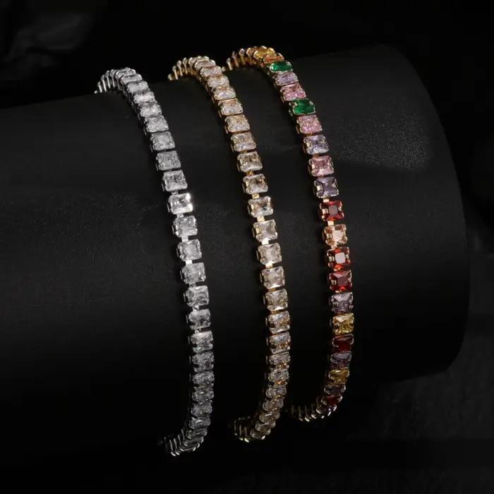 Bracelet de Tennis Carré en Argent pour Femme Bijoux Cubiques Classiques Occasions Spéciales Voyage Soirées Élégants Présents de Mariage