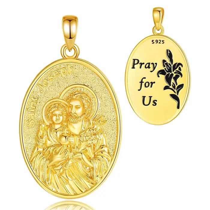 Collier Eudora Saint Joseph en argent sterling 925 plaqué or 18 carats, pendentif médaille « Prière