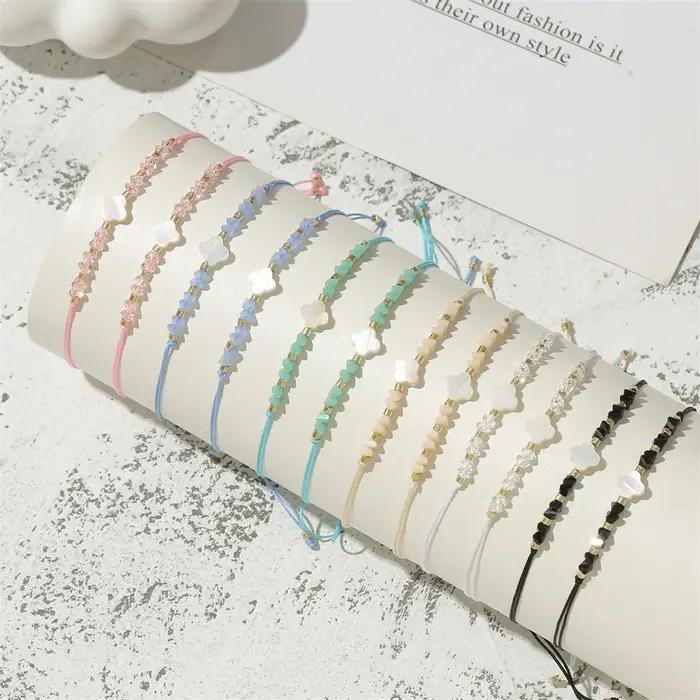 Ensemble de bracelets en corde tressée perlée pour femmes