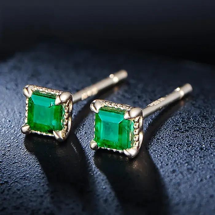 Emarslip-Boucles d'oreilles à tige en or jaune 14 carats pour femme, bijoux fins Leon, couronne rond