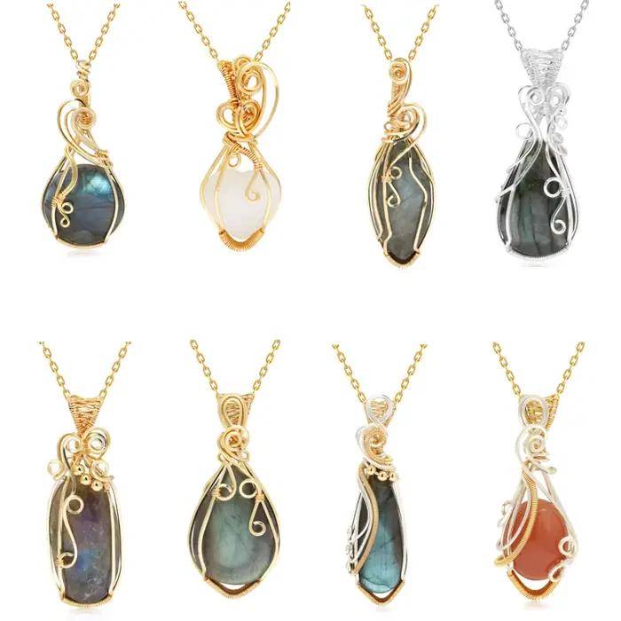 Pendentif en labradorite arc-en-ciel avec chaîne et boîte pour femme, bijou naturel pour occasions spéciales et cadeaux